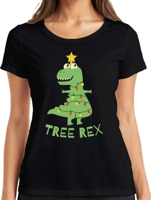 Produktbild von Tree Rex Weihnachtsbaum T-Rex - Weihnachten Weihnachtsgeschenk Christmas Damen T-Shirt, Schwarz, L