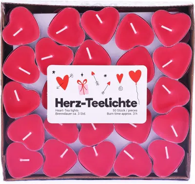 Immagine prodotto di Candele decorative Pajoma "Amore", confezione da 50, durata di combustione 3 ore, a forma di cuore (rosse)