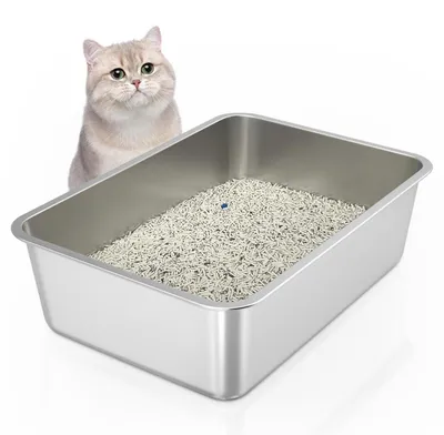 Immagine prodotto di Lettiera per animali domestici in acciaio inossidabile, dimensioni 50x35x15 cm, aperta, adatta per piccoli animali, facile da pulire