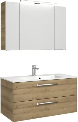 Produktbild von Pelipal Badmöbel-Set Kumba BxHxT 107 x 200 x 50 cm Frontfarbe eiche riviera mit Mineralguss-Waschtisch weiß 99.107012647