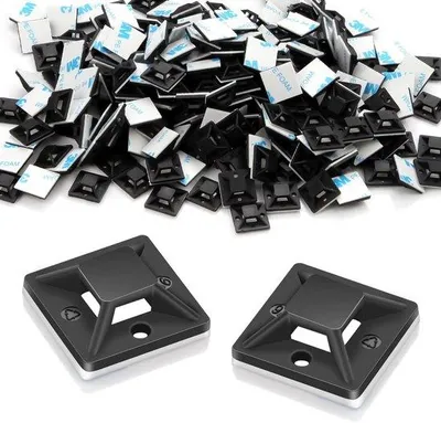 Zdjęcie produktu dla Samoprzylepna podkładka do opasek kablowych – 240 sztuk – 20 mm x 20 mm – czarna