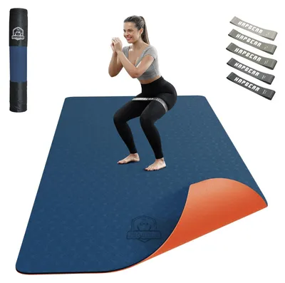 Productafbeelding van Yogamat XXL extra brede sportmat - 183 x 91 cm - 6 mm dik - Antislip - Met weerstandsbanden en draagtas