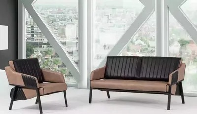 Produktbild von Designer Beige Sofagarnitur Zweisitzer Sessel Couch Garnitur Polster 2+1