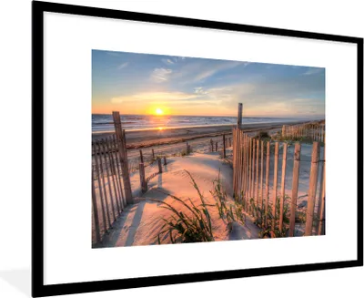 Produktbild von MuchoWow® Gerahmtes Poster Strand - Meer - Düne - Sonnenuntergang - Landschaft 90x60 cm - Poster mit Schwarzem Bilderrahmen Wandposter Rahmen Foto Bilder - Wanddekoration - Fotos