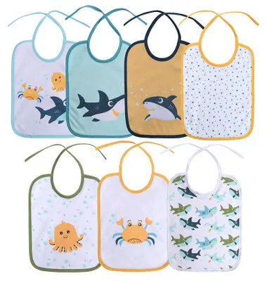 Produktbild von Lorelli Lätzchen 7er-Set Double mit Bändern – Baby Esslätzchen ab Geburt 0+ Monate, Baumwolle/Polyester, UNI BOY GIRL