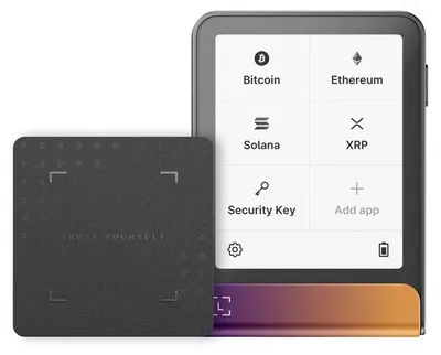 Image de Ledger Flex, Bitcoin, Ethereum, NFT, EAL6+, noir, violet, orange, fuchsia Ferro, aluminium, plastique, E Ink