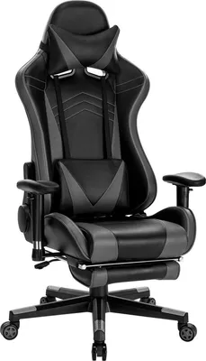 Produktbild von Luxe Gaming-Stuhl – Grau – Mit Fußstütze – Höhenverstellbar – Ergonomischer Gaming Chair – Kunstleder