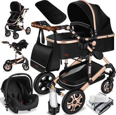 Produktbild von KESSER® Loops 3 in 1 Kinderwagen Kombikinderwagen Komplettset incl. Babywanne & Buggy Sportsitz & Auto-Babyschale - Voll-Gummireifen - Wickeltasche/Regenschutz/Kindertisch Set