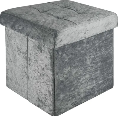 Immagine prodotto di Intirilife Sgabello pieghevole 38x38x38 cm in grigio velluto - cubo di seduta con vano portaoggetti e coperchio con rivestimento in velluto - cubo di seduta poggiapiedi scatola portaoggetti cassapanca sedile panca