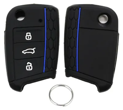 Immagine prodotto di Custodia in silicone blu per chiavi auto, compatibile con VW Golf 7, con 3 pulsanti e portachiavi