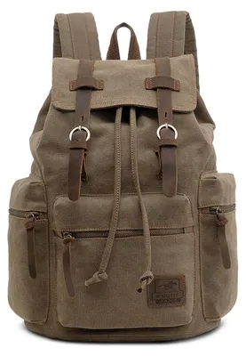 Produktbild von Retro Segeltuch Rucksack 15.6 Zoll Laptop Rucksack Vintage Canvas Herren Outdoor Tagesrucksack Armee Grün XL