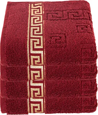 Produktbild von Luxus Medusa Handtücher 4er Set 50x90 cm - Bordeaux - feinste Ringgarn Baumwolle / Jacquard Webung / Hochflor Frottee mit Medusa Flachprägung und goldener Medusa Bordüre
