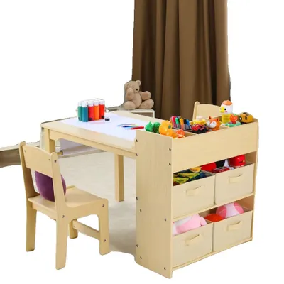 Immagine prodotto di Tavolino da disegno per bambini, tavolo da bricolage in legno, scaffali portaoggetti