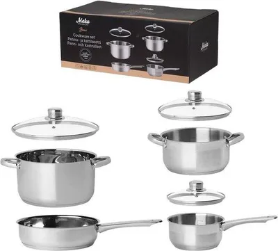 Produktbild von Edelstahl-Kochgeschirr-Set 7-teilig mit Glasdeckel