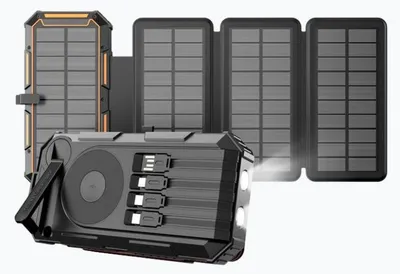 Productafbeelding van Siltcon® Powerbank Zonneenergie 20000 mAh - Solar Powerbank & Opwindbaar - Voor in Noodpakket - Kompas - Draadloze Powerbank 15W - 22.5W Snellader - LED Display - Zaklamp - USB-A 18W - USB-C 22.5W - 4x Ingebouwde kabels - 4 Panelen 10W - Universeel