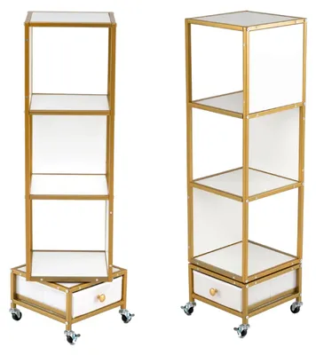 Immagine prodotto di KOMFOTTEU: libreria a 4 ripiani, scaffale angolare girevole su rotelle, scaffale contenitivo con cassetto in tessuto estraibile, scaffale mobile stretto per soggiorno, camera da letto e ufficio