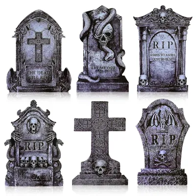 6 Halloween-Grabsteine, Outdoor-Friedhofsdekoration, gerippt