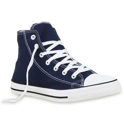 Produktbild von Mytrendshoe Herren High Sneakers Stoffschuhe Sportschuhe Kult Schnürer 811382, Farbe: Dunkelblau, Größe: 36