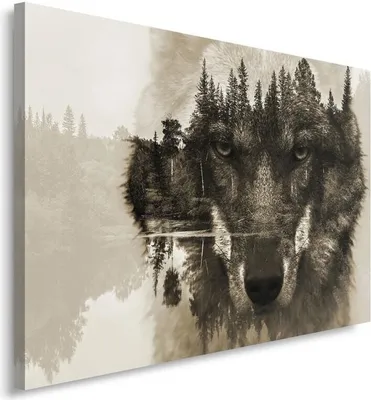 Produktbild von Leinwandbild wolf im hintergrund eines waldes nebel 60x40 cm Feeby braun wandbild bereit zum aufhängen
