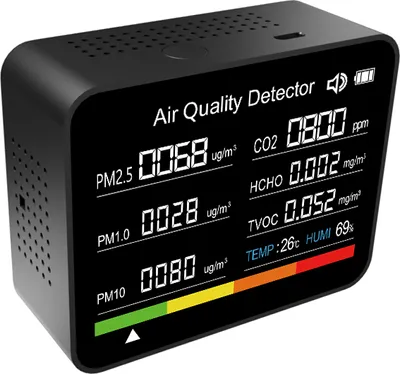 Produktbild von 8-in-1 Luftqualitätsmonitor – CO₂-, TVOC-, HCHO-, PM2.5/PM1.0/PM10-Messgerät mit Temperatur & Luftfeuchte, Alarmfunktion für Zuhause, Büro & Auto