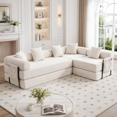 Produktbild von Familiensofa Stauraum Modular Vakuumverpackt Haustierfreundlich Beige 270x180x64cm