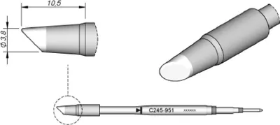 Obrázek produktu pro JBC pájecí hrot řady C245, kulatý tvar, C245951/Ø 3,8 mm, zkosený C245951