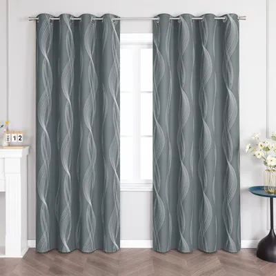 Produktbild von Joyswahl Verdunkelungsvorhänge Blickdicht Gardinen mit Ösen Modern Thermovorhang Wohnzimmer mit Wasserwellenmuster Dunkelgrau HxB 175x135cm 1 Stück