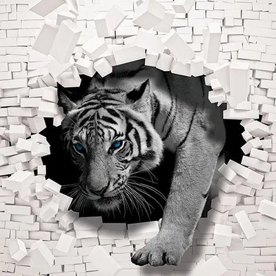 Produktbild von Fototapete Vliestapete 3D Tiger kommt aus der Wand Wanddeko Wandbild 10400_VEVLIES (Größe: VEXL (208cm. x 146cm.))