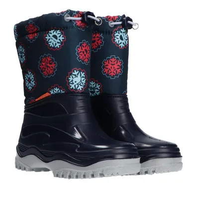 A pair of children's winter boots against a white background.