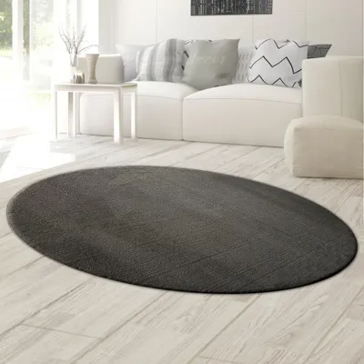 Produktbild von Shaggy Teppich Wohnzimmer weicher Hoch- & Langflor Flokati Badezimmer waschbar in anthrazit Größe - 140 x 200 cm Oval