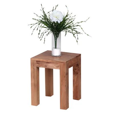 Produktbild von WOHNLING Beistelltisch MUMBAI Massiv-Holz Akazie 35 x 35 cm Wohnzimmer-Tisch Design dunkel-braun Landhaus-Stil Couchtisch
