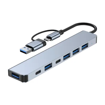 A USB-C hub adapter with multiple ports.