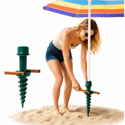 Produktbild von Sonnenschirmhalter Erdspieß verstellbar, stabiler Schirmständer für Sand & Boden, Sonnenschirm Ständer für Garten, Strand & Terrasse