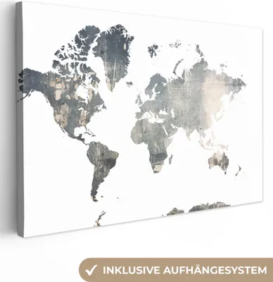 Produktbild von OneMillionCanvasses® - Leinwandbilder - 140x90 cm, Weltkarte - Blau - Holz, Wandbilder Kunstdruck Wanddekoration