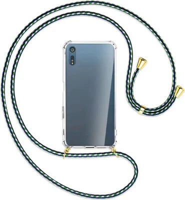 Produktbild von Handykette Backcover-Schutzhülle mit Band (Metall goldfarben) für Sony Xperia XZ, XZs - grün/blau/weiß