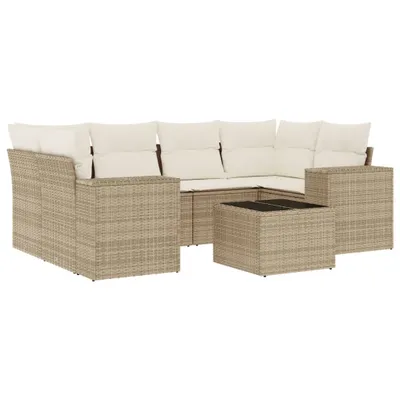 Imagen del producto de vidaXL Juego de sofá de jardín de 7 piezas con cojines, color beige, de ratán sintético