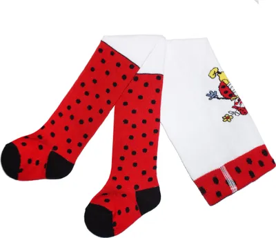 Produktbild von Kinderstrumpfhosen aus Baumwolle Herr Marienkäfer Weiß und Rot Größe 74