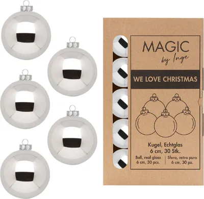 Produktbild von Inge Glas - Kugeln in Box / 30Stk - Shiny Silver - 6 cm - Glas