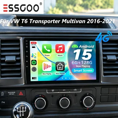Productafbeelding van Autoradio voor VW T6 Transporter Multivan 2016-2021, Android 15, 9-inch touchscreen, GPS-navigatie, WiFi, 4G LTE, Bluetooth, Apple CarPlay, Android Auto, dubbele DIN