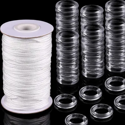 100 transparente Gardinenringe + 55 m Schnur, 1,8 mm, 8-13 mm