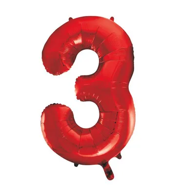 Produktbild von Geburtstags-Folienballon Zahl 3, rot, ca. 86 cm, ungefüllt, für Helium oder Luft