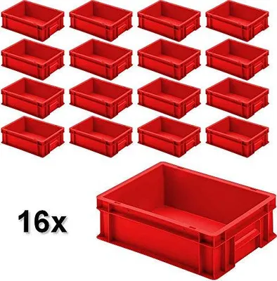 Produktbild von 16x Eurobehälter mit 2 Griffleisten, LxBxH 400x300x120 mm, 11 Liter, rot