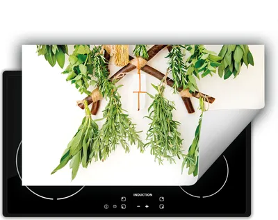 Produktbild von DarHaus Herdabdeckplatte 90x52 cm Anti Rutsch Matte Aufrollbar, Kräuter - Küche