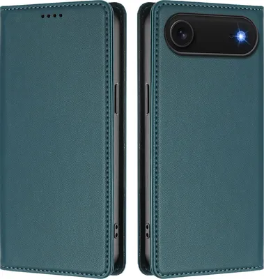 Produktbild von Handyhülle für iPhone Air, Kunstleder Klapphülle Stoßfeste Magnetische Hülle mit Ständer Grün