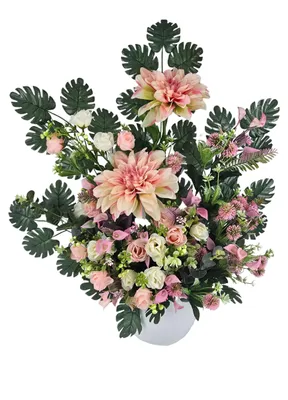 Künstliches Blumenarrangement, Dahlien & Rosenknospen, 48x20x56 cm