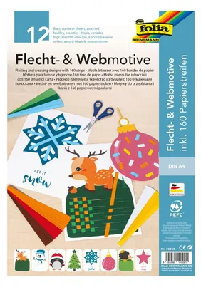 Produktbild von folia Flecht- & Webmotive Set "XMAS" DIN A4 12 Blatt  und 160 Flechtstreifen
