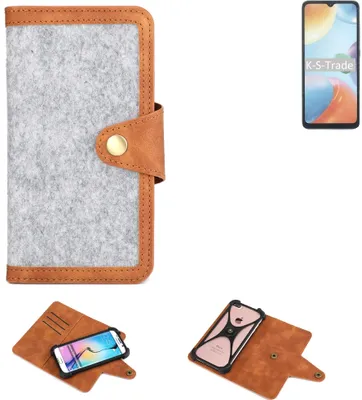 Produktbild von K-S-Trade Handyhülle kompatibel mit Xiaomi Redmi 10C Schutzhülle Filz-Hülle Kunst-Leder hellgrau braun (1x)