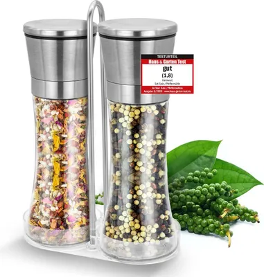Produktbild von HEIMWERT Salz- und Pfeffermühlen Set mit Keramikmahlwerk 19cm hoch
