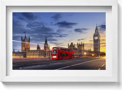 Produktbild von Roter Bus in London– Wandbild mit Rahmen – Gerahmtes Bild  – Wanddekoration – 30x20 cm –  Weiß Rahmen