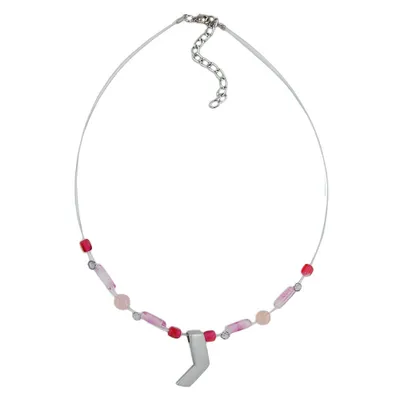 Produktbild von Kette Drahtkette mit Glasperlen rosa silbergrau-matt und Anhänger Zinnguss 42cm silber 23x7mm
